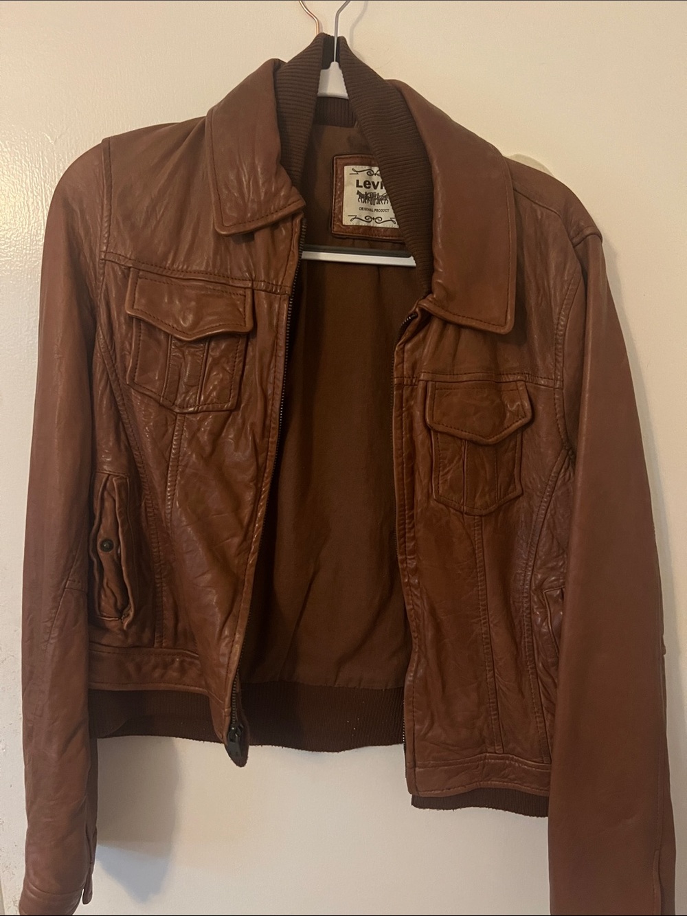Levi's Men's Chestnut Brown Leather Bomber Jacket
